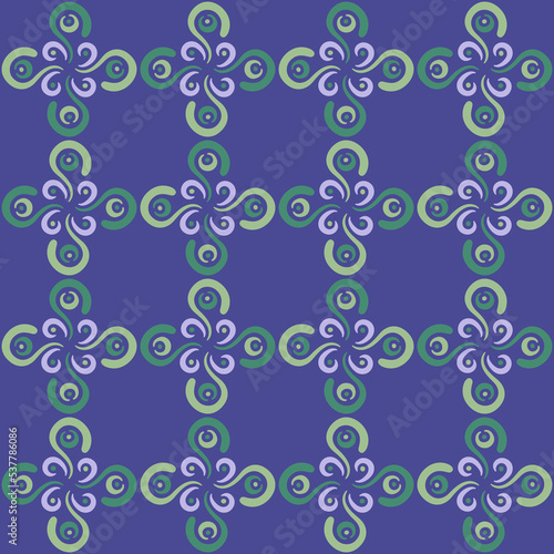 Seamless tile pattern in traditional style. Simple abstract spiral shapes. Flat vector graphics.