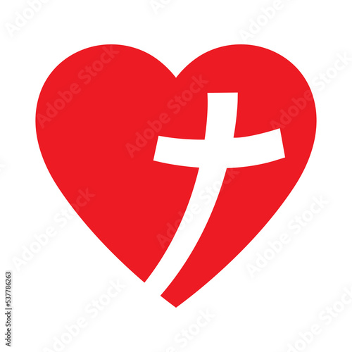 Christian cross icon in the heart inside. Jesus love symbol. God vector illustration.