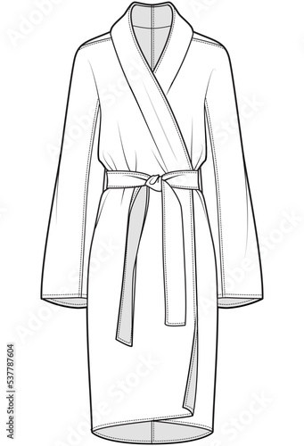 bathrobe dressing gown fashion flat sketch vector illustration technical drawing template