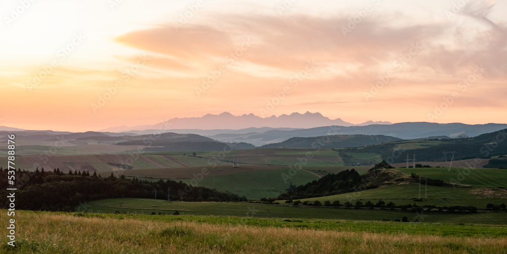 Obraz premium Vysoke Tatry mountains in Slovakia during a sunset