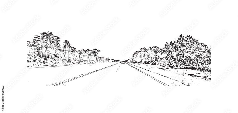 Fototapeta premium Building view with landmark of Palm Bay is the city in Florida. Hand drawn sketch illustration in vector.
