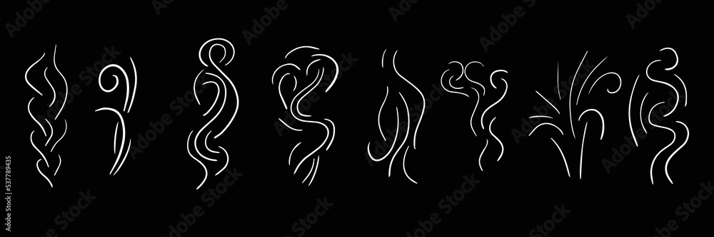 Set of steam from a cup, air flow, smoke. Vector illustration Set of steam from a cup, air flow, smoke. Vector illustration