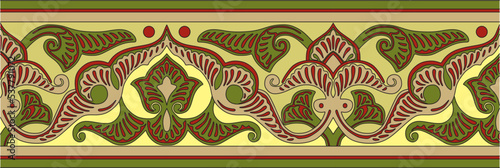 Vector colored seamless oriental national ornament. Endless ethnic floral border, arab peoples frame. Persian painting