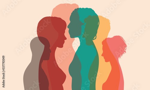 Dialogue people profile. Group of isolated coloured cartoon Character people talking. Multiple exposure, Conference or debate. Discussion or comparison between friends. 