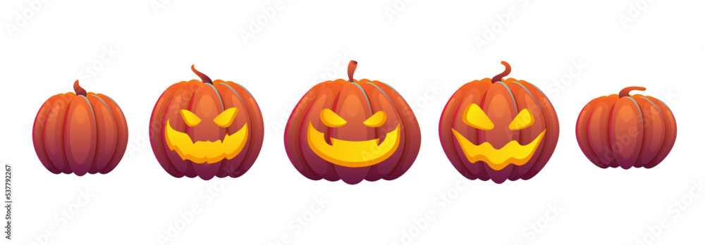 A set of illustrations of Halloween pumpkins. Vector. A set of illustrations of Halloween pumpkins. Vector.