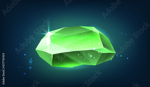 Vector icon illustration. Green specious stone emerald, magic crystal. 