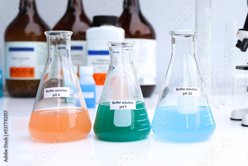 Buffer solution in glass, chemical in the laboratory and industry