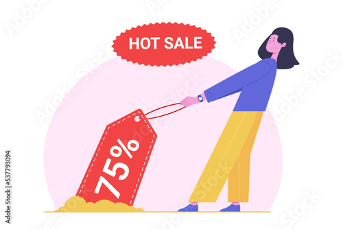 Woman Trying to Get Discount Vector Illustration