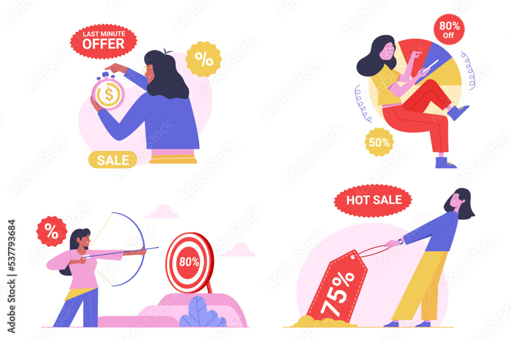 Set of Big Sale and Shopping Discount Illustration Set of Big Sale and Shopping Discount Illustration