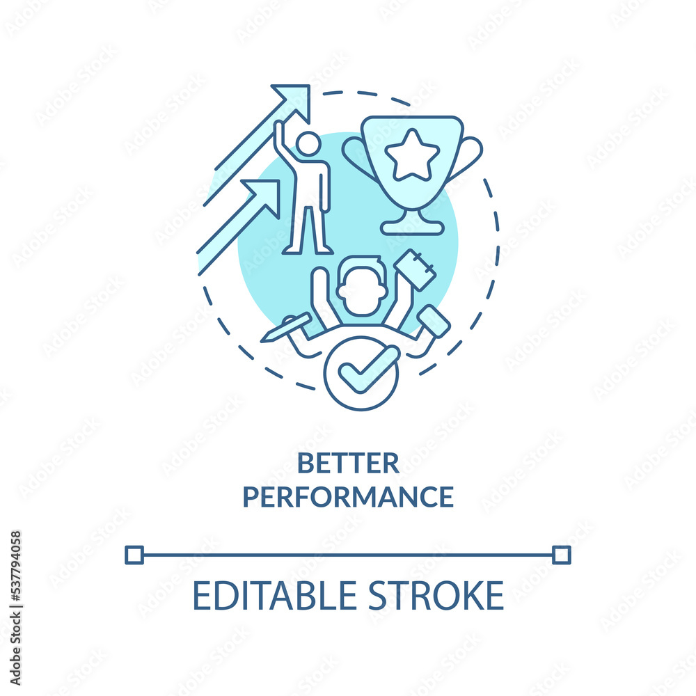 Better performance turquoise concept icon. Improve self esteem. Benefit of confidence abstract idea thin line illustration. Isolated outline drawing. Editable stroke. Arial, Myriad Pro-Bold fonts used