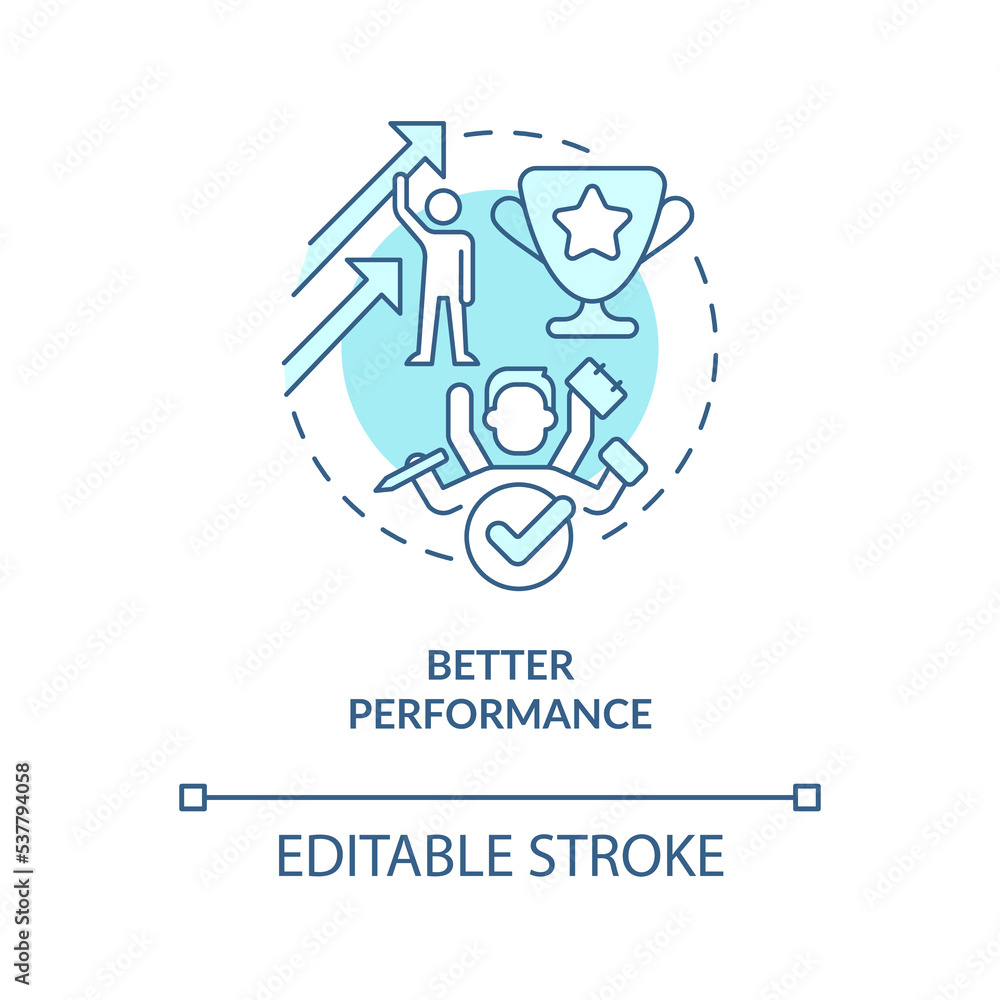 Better performance turquoise concept icon. Improve self esteem. Benefit of confidence abstract idea thin line illustration. Isolated outline drawing. Editable stroke. Arial, Myriad Pro-Bold fonts used Better performance turquoise concept icon. Improve self esteem. Benefit of confidence abstract idea thin line illustration. Isolated outline drawing. Editable stroke. Arial, Myriad Pro-Bold fonts used