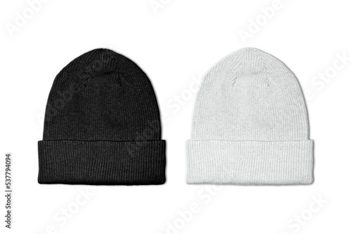 Knit Hat Isolated on White. Ski Snowboard or Snowboarding Hat Beanie. Winter Sports Bobble Hat Topped. Knit Cap Folded Brim. Knitted Warm Hat. Tuque or Toque Outdoors Headgear.3d rendering.Mockup
