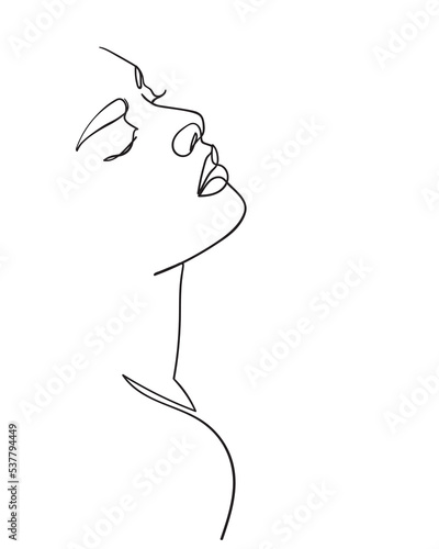 One line drawing face. Abstract woman portrait. Modern minimalism art. - Vector illustration