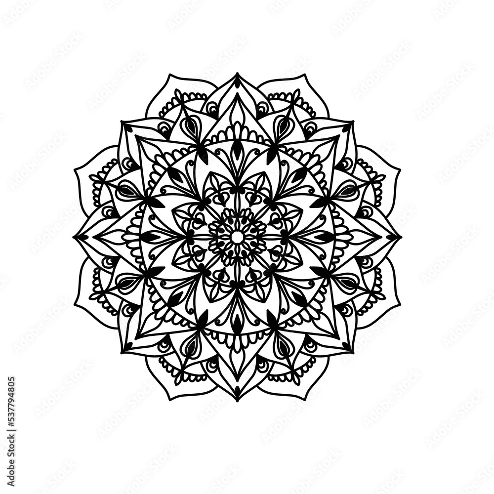 Mandala Flower. Vintage decorative elements. Oriental pattern, vector illustration. Islamic, Arabic, Indian, Moroccan, Spanish, Turkish, Pakistani, Chinese, mystical, ottoman motifs. Coloring book pag