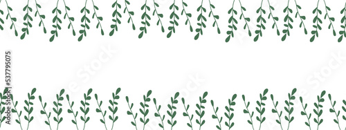 Seamless summer border with green fern leaves in naive style. Decorative floral rectangular vector illustration for placing text  inscriptions  congratulations  etc.