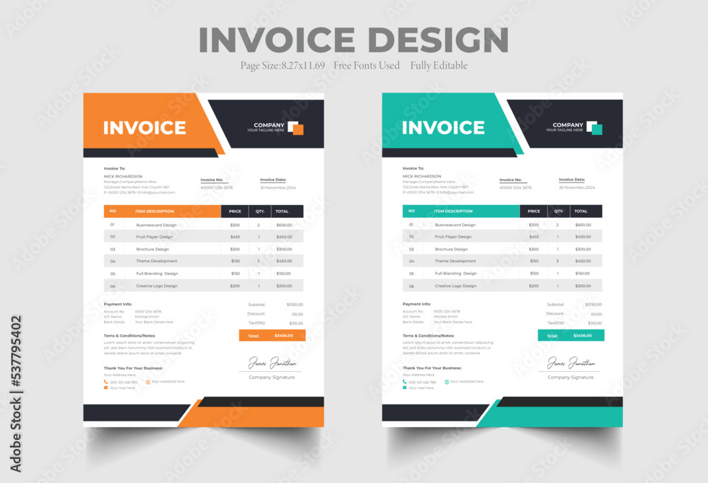 minimal invoice template vector design