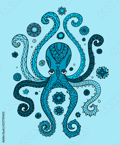 Octopus hand drawing vintage engraving illustration on white backgroud