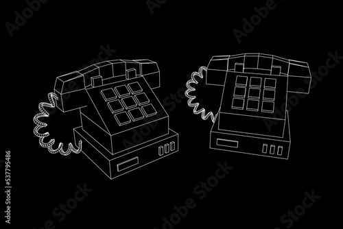 Old retro landline telephone. Wireframe vector