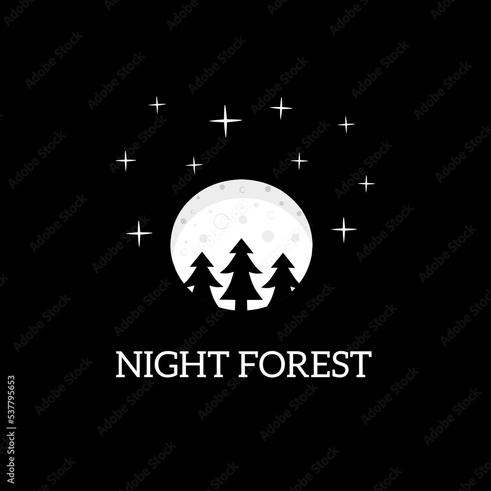 Illustration vector graphic of template logo forest night with sky night star