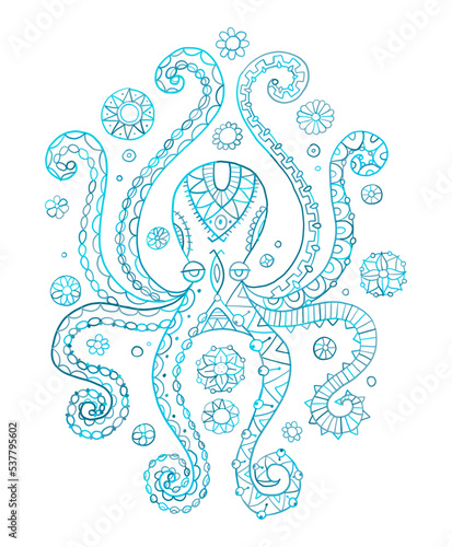 Octopus hand drawing vintage engraving illustration on white backgroud