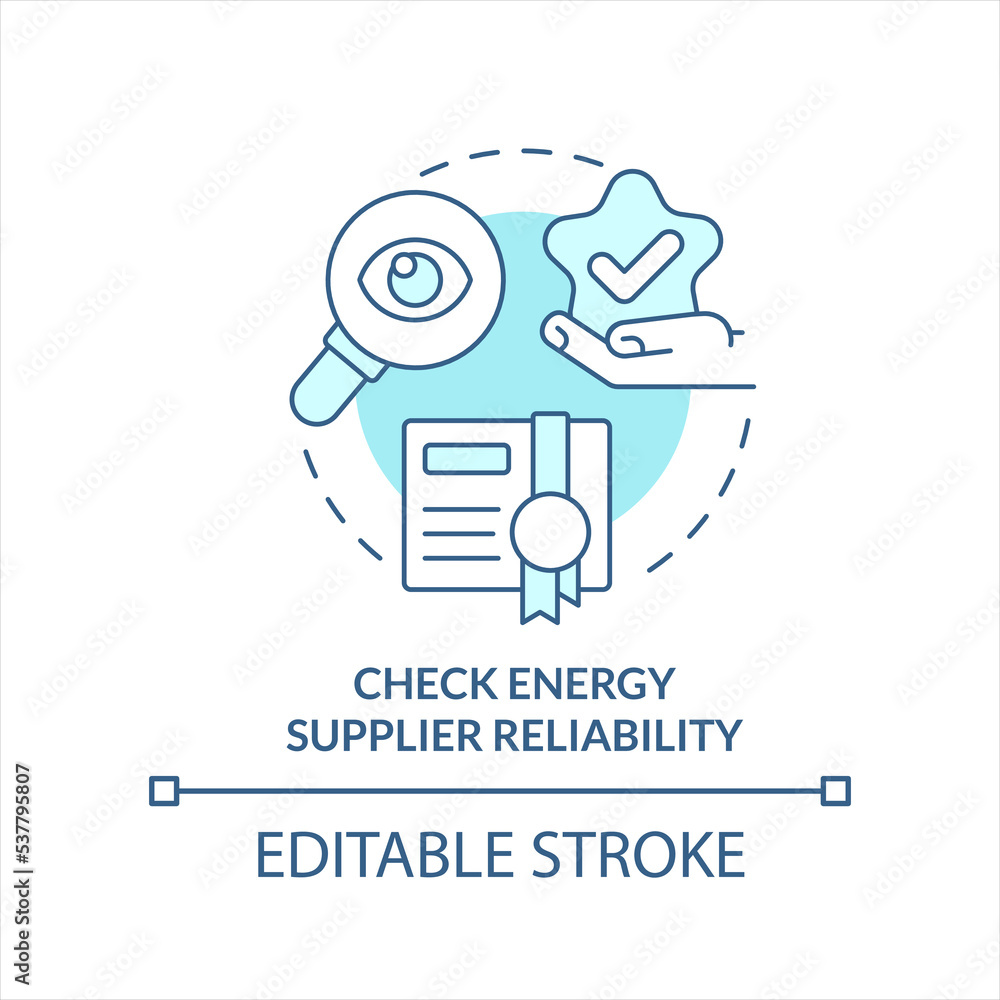 Check energy supplier reliability turquoise concept icon. Pick power