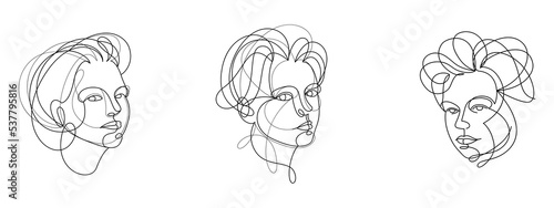 Woman beauty face vector linear illustrations set, delicate line art of attractive girl portraits collection, abstract feminine drawings minimal style isolated.