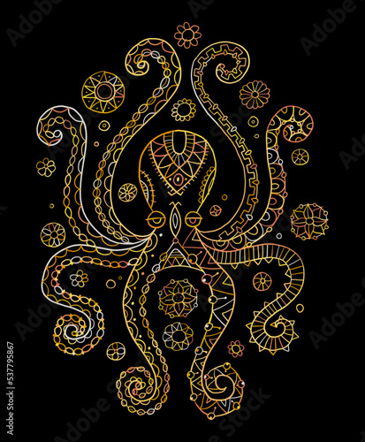 Octopus hand drawing vintage engraving illustration on white backgroud