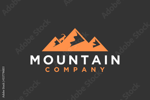 Rocky mountain logo adventure park outdoor emblem badge nubian ibex goat silhouette photo