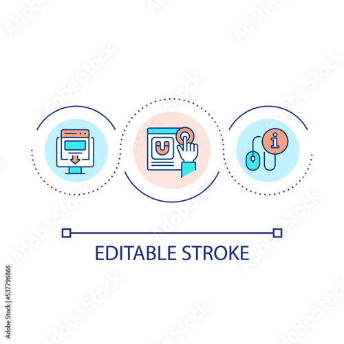 Personalized content loop concept icon. Engage customer interaction. Post-click optimization abstract idea thin line illustration. Isolated outline drawing. Editable stroke. Arial font used