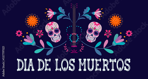 Mexican Day of the Dead horizontal greeting card vector illustration