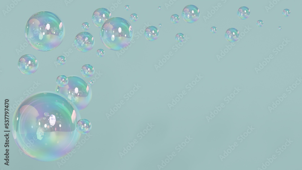 Abstract liquid circles on a background of blue with spacing. 3D design of a rainbow-colored spherical. Template for a trendy gradient in a minimal style. 3D rendering