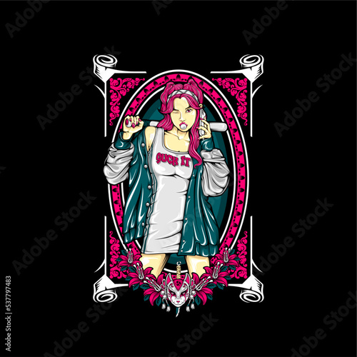 girl holding baseball bat illustration
