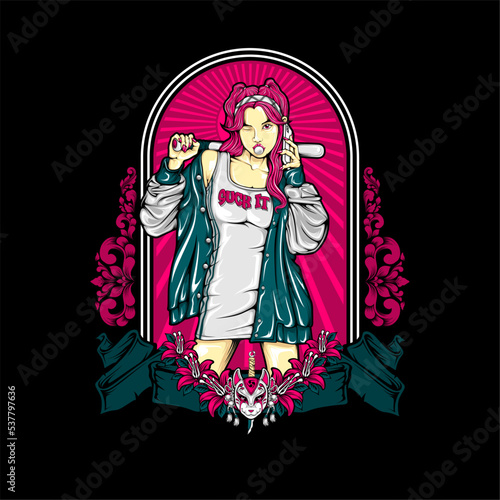 girl holding baseball bat illustration