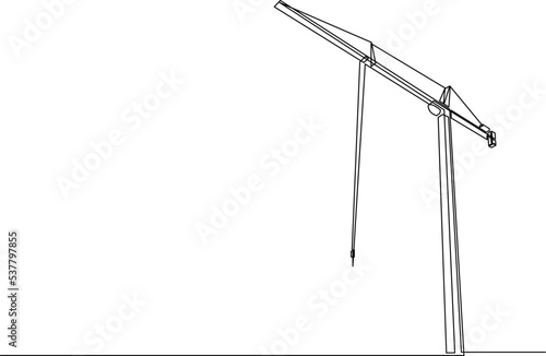 Continuous one line drawing of construction crane. Vector illustration.
