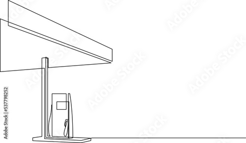 Fuel station single line drawing. Gas station building construction. Vector illustration.