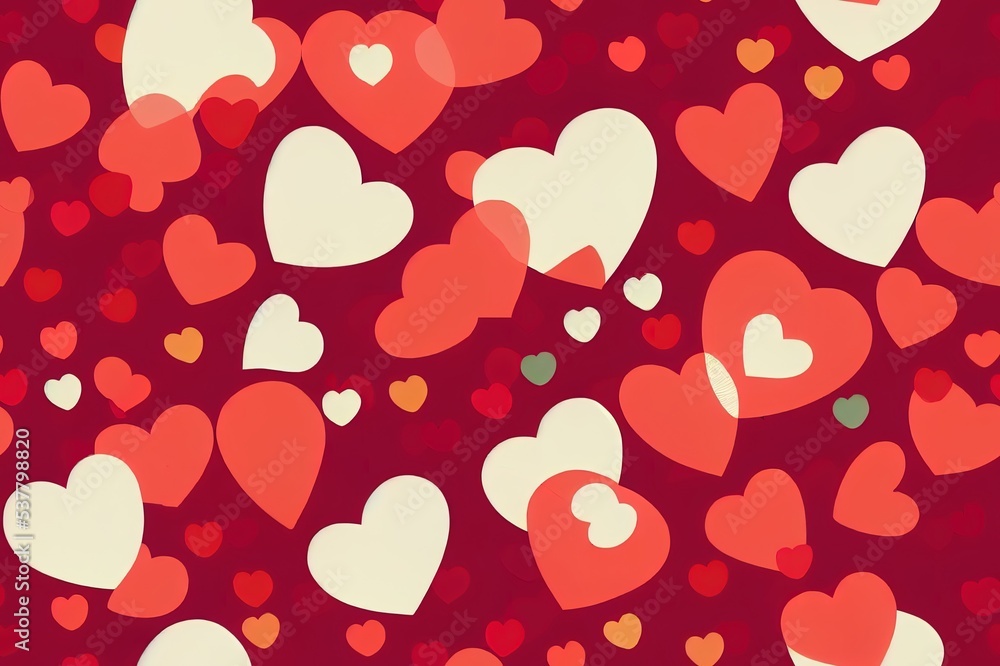 Seamless romantic pattern with hand drawn red hearts. Colorful doodle hearts on red background. Ready template for design, postcards, print, poster, party, Valentine's day, vintage textile. 2d. Seamless romantic pattern with hand drawn red hearts. Colorful doodle hearts on red background. Ready template for design, postcards, print, poster, party, Valentine's day, vintage textile. 2d.