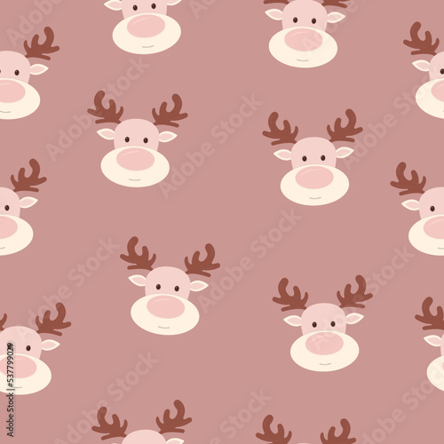Seamless pattern with cute deer on pink background