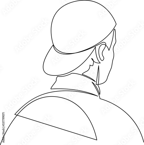 Young man in a cap one continuous line drawing. Guy wearing cap backwards.