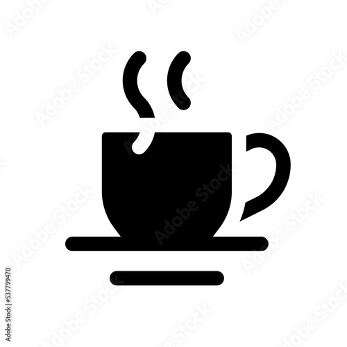Hot beverage black glyph ui icon. Morning tea. Coffee break. Calming drink. User interface design. Silhouette symbol on white space. Solid pictogram for web  mobile. Isolated vector illustration