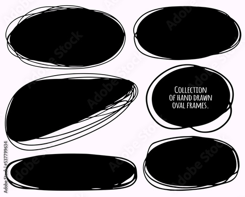 Collection of vector hand drawn oval frames.