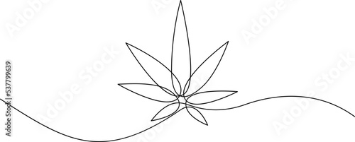 Cannabis leaf continuous line art. Marijuana in minimalist style. One line art.