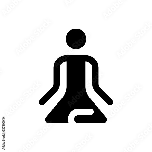 Meditation black glyph ui icon. Lotus position. Calmness and harmony. Relaxation. User interface design. Silhouette symbol on white space. Solid pictogram for web, mobile. Isolated vector illustration