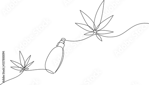 One line drawing of hemp oil bottle or CBD or cannabinoid, cannabis product for medical treatment. Vector illustration.