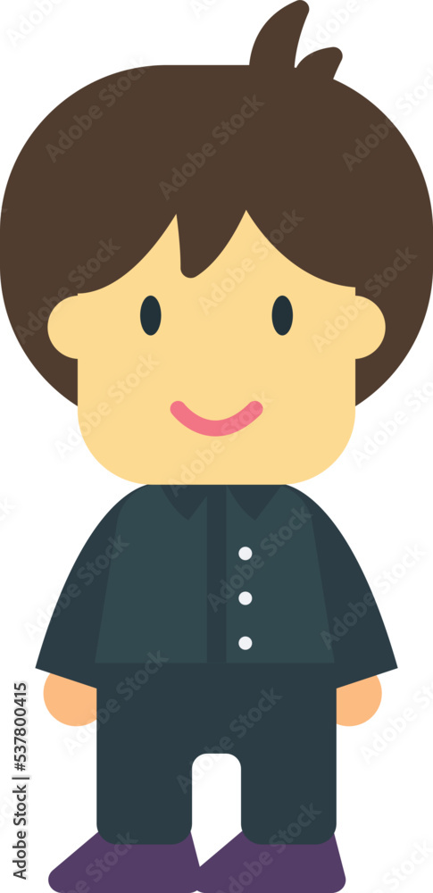 brown haired boy standing straight illustration in minimal style brown haired boy standing straight illustration in minimal style
