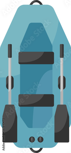 Inflatable fishing boat with oars flat icon Fisherman equipment