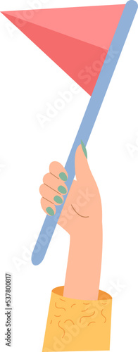 Hand hold flag flat icon Football attributes Show support