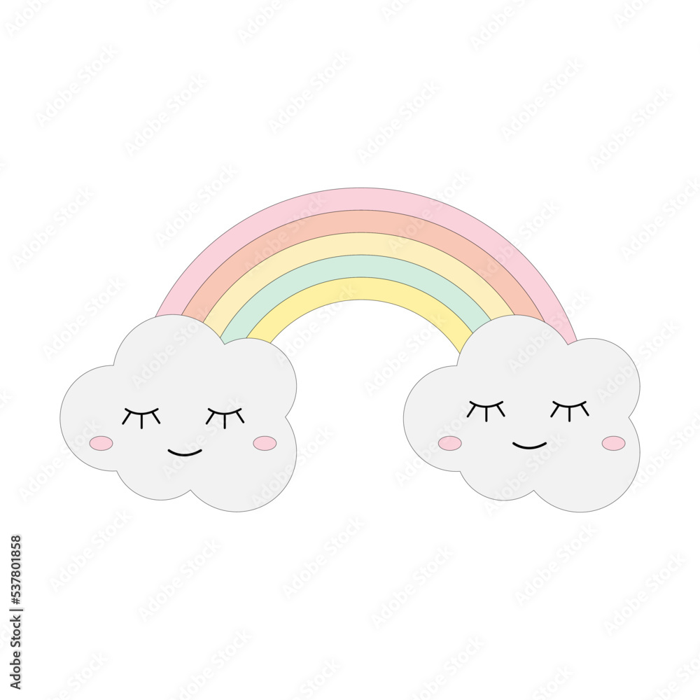 Rainbow with smiling clouds. Rainbow with smiling clouds.