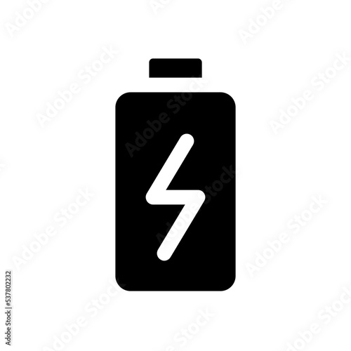 Battery black glyph ui icon. Accumulator charging. Physical strength. User interface design. Silhouette symbol on white space. Solid pictogram for web, mobile. Isolated vector illustration