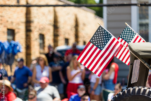 American Flag, Fourth of July Parade, United States of America, Small Town Parade with spectators in background