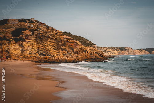 Coastal landscape with sea, rocks, beaches and horizon 